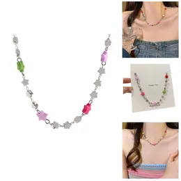 Chains Stylish Star Necklace Colourful Beads Alloy Material Unique Neck Jewellery Perfect For Casual And Sweet Styles Dropship