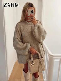 Men s Sweater Sweater Fashion Casual Half High Collar Lantern Sleeve Elegan Loose Female Pullover 2023 Autumn Winter Streetwear Jumper 231211