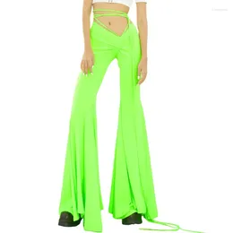 Women's Pants Casual Ruffle Flare Wide Leg Solid Stretchy Bell Bottom Sexy Low Waist Pleated Speaker Tight And Long