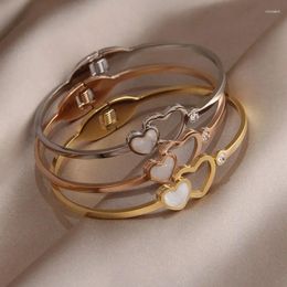 Bangle Classic Stainless Steel 18K Gold Plated Hollow Heart Bracelet For Women Vintage Bracelets Rust-proof Wrist Jewellery Gift Party