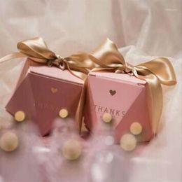 50 X Creative Pink Diamond Style Wedding Favors Candy Boxes Bomboniera Sachet Sugar Chocolate Box Party Supplies Thanks Gift Box1262a