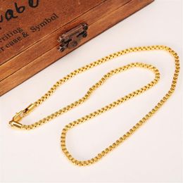 50cm 3mm Brand Ethiopian Square 24k Yellow Fine Gold GF Thick Necklaces Box Chain Dubai Arab248O