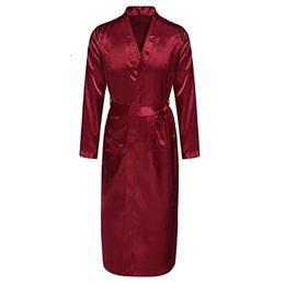 Burgundy Mens Robe Faux Silk Kimono Bath Gown Bathrobe Nightgown Sleepwear Hombre Pijama Size S M L XL XXL ZhM055 240109