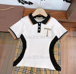 2023ss brand designer boys t shirts sets white polo with Chequered shorts classic design high end children tshirts with brown sho5415969