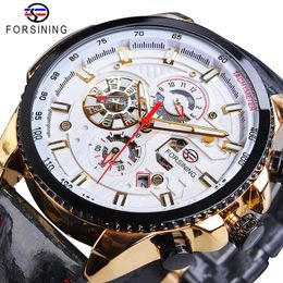 Forsining Automatic Men Watch Casual Golden Date Polish Black Leather Belt Mechanical Watches Waterproof Clock Relogio Masculino193q