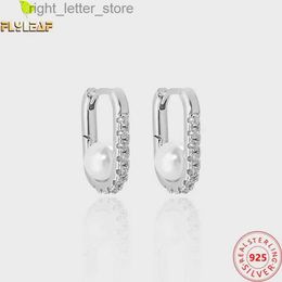 Stud Real 925 Sterling Silver Jewellery Zircon Shell Pearl U Shape Hoop Earrings For Women Platinum Plating Femme Popular Accessories YQ231211