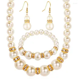 Necklace Earrings Set Elegant Simulated Pearl Bracelet Women Bridal Wedding Jewelry Gift