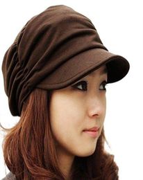 sboy Hats Sboy 2022 Korean Solid Hat Women Autumn Winter Knited Pleated Cap Warm Outdoors Visor Skull Brown Cotton Casual Female5562357