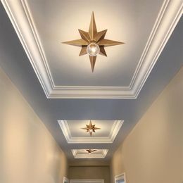 Full Copper Star Ceiling Light Fixture American Style Octagonal Dome Light Simple Balcony Porch Aisle Stairs Kitchen Ceiling Lamp272I