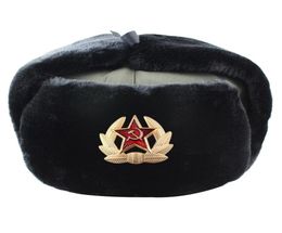 Soviet Military Badge Russia Ushanka Bomber Hats Pilot Trapper trooper Hat Winter Faux Rabbit Fur Earflap Men Snow Caps 220817gx4871749