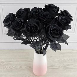 Decorative Flowers & Wreaths Black Artificial Silk Rose Bouquet Halloween 10PC Lot Gothic Wedding Plants For Party Decor265r