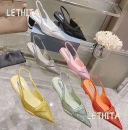 2023 Designer Sandals Pointed High Heel Single Shoes P Triangle 3.5cm 7.5cm Kitten Heels Sandal for Women Black White Pink Blue Wedding Shoes with Dust Bag 35-44 3141