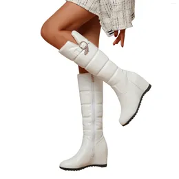 Boots 2023 Women Winter Warm Knee High Platform Height Increasing Ladies Snow PU Leather Side Zipper Round Toe