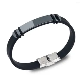 Charm Bracelets 2023 Fashion Jewellery Weave Cuff Stainless Steel Silicone Bracelet Vintage Smooth Glossy Black PU Leather Pulseras