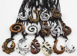 15pcslot Mixed Hawaiian Jewelry Imitation Bone Carved NZ Maori Fish Hook Pendant Necklace Choker Amulet Gift YN5422337763