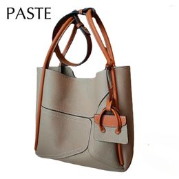 Evening Bags Luxury Geometric Design Natural Togo Cow Leather Basket Tote Hit-color Big Capacity Women's Handbag Armpit Shoulder Purse