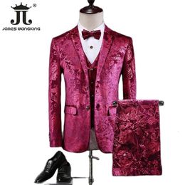 Men s Suits Blazers Jacket Vest Pants High end Velveteen Fashion Brand Wedding Dress Stage Suit 3 Pcs Set Luxury Social Male Red 231211