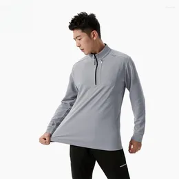 Men's T Shirts Long Sleeved Running Sports Breathable Quick Drying Semi Zippered Stand Up Collar Outdoor T-shirt Elastic Top