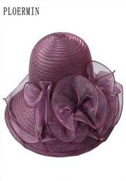 Organza Sun Hats Women Flower Summer Wedding Caps Female Elegant Floral UV Church Hats Fashion 2206015507093