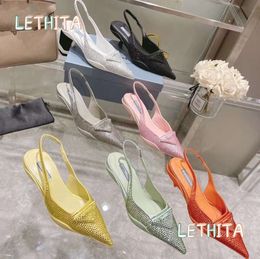 2023 Designer Sandals Pointed High Heel Single Shoes P Triangle 3.5cm 7.5cm Kitten Heels Sandal for Women Black White Pink Blue Wedding Shoes with Dust Bag 35-44 3334