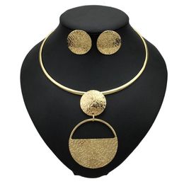 Punk Gold-Color Geometric Metal Fashion Jewelry Sets For Women Choker Necklaces Earrings Set Statement Collier bijoux258M