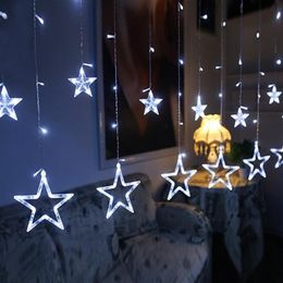 4M LED Christmas lights five-pointed star curtain light star wedding birthday light indoor Warm white Garland Party Decor311d