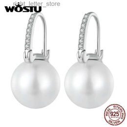 Stud WOSTU Real 925 Sterling Silver European Simple U style Big Shell Pearl Hoop Earrings Women Drop Earring Party Accessories Gift YQ231211