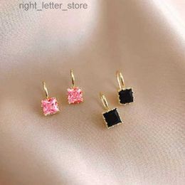 Stud Black and white square diamond inlaid irregular polyhedron Earrings exquisite small and simple square zircon versatile Earrings YQ231211