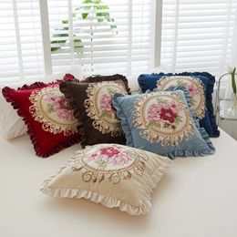 Pillow Case Nordic Style Ruffled Edge Cushion Cover 48x48cm Vintage Embroidery Flowers Jacquard Decorative Home Sofa Pillowcase 231211