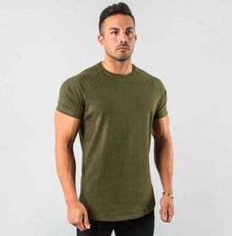 Men's T-Shirts New Stylish Plain Tops Fitness Mens T Short Sleeve Muscle Joggers Bodybuilding Tshirt Male Gym Clothes fallow Slim Fit Tee G11