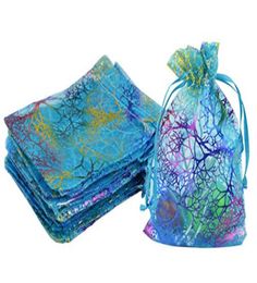 Gift Wrap Whole100pcs Coralline Pattern Blue Organza Packaging Bag Jewellery Soap Wedding Party Favour Candy Christmas Gift Pouc9339596