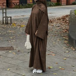 Ethnic Clothing Warm Winter Abayas Muslim Women Corduroy Abaya 2023 Modest Dress Thicked Solid Colour Long Robe Female Islam 231208
