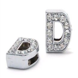 50pcs lot 8mm D Full Rhinestones Bling Slide Letter DIY Alphabet Charms Fit For 8mm leather wristband pet collar SL0008305B