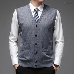 Men's Vests Man Sleeveless Waistcoats Cardigans 2023 Autumn Winter Men Single Breasted Knitted Vest Coat