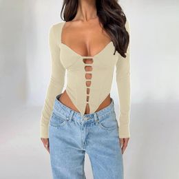 Women's T Shirts Long Sleeved Top Ins Cut Out Long-Sleeved 2023 Autumn Sexy Waist Slimming Clothes