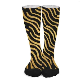 Women Socks Retro 70S Art Gold Abstract Lines Print Elegant Stockings Autumn Non-Slip Ladies Soft Custom Running