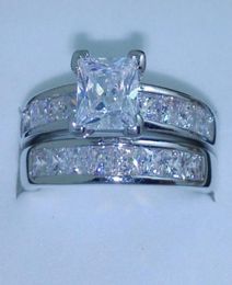 WholeSize 5678910 Jewelry 10kt white gold filled Topaz Princess cut simulated Diamond Wedding Ring set gift with box2473423