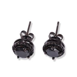 Mens Hip Hop Stud Earrings Jewelry Fashion Black Silver Simulated Diamond Round Earring For Men273H