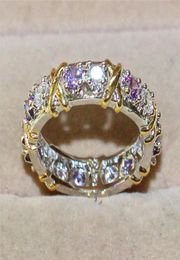 Lady's 925 Sterling Silver Purple Tanzanite Couple rings Yellow Gold Eternal Band Wedding Ring for Women Jewellery size 5-104706509