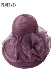 Organza Sun Hats Women Flower Summer Wedding Caps Female Elegant Floral UV Church Hats Fashion 2206013819033