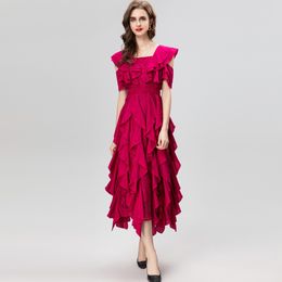 Women's Dress Square Neckline Ruffles Embroidery Lace Patchwork High Street Designer Fashion Party Prom Gown