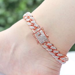 2022 Simple 12mm Cz Cubic Cuban Link Chain Anklet Rose Gold Miami Cubic Zircon Ankle Bracelet For Women