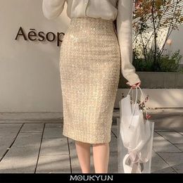 Skirts MOUKYUN Spring All Match Apricot Knit Mini Skirt For Woman Sweet Cute Korea Fashion Formal Pencil Skirt Women Clothing 231211