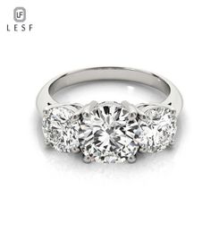 LESF 925 Sterling Silver Women039s Ring 3 Stones 2 Carats Round Cut SONA Simulated Diamond Wedding Engagement Rings 2103304076881