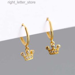 Stud Genuine 925 Silver Gold Color Crown Cubic Zircon Pendant Zircon Hoop Earring Brinco Oorbellen Kids Birthday Pendientes 2022 YQ231211