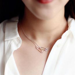 2018 Delicate 925 sterling silver drop charm dainty paper clip paved small cz stone necklace Safety Pin for women girls295Z