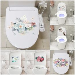 Wall Stickers 16 Styles Romantic Flowers Sticker For Bathroom Toilet Fridge Cupboard Decal Waterproof Peel Stick PVC Art Wallpaper 231211