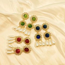 Dangle Earrings Vintage Shinny Rhinestones Clip For Women Classical Elegant Baroque Pearls Tassel Jewelry