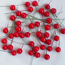 Decorative Flowers 100 Pcs Mini Berries Plastic Fake Fruit Small Artificial Pearl Flower Stamens Cherry Wedding DIY Gift Box Decorated Xmas