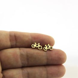 New Arrival Tiny Bicycle Earrings Stainless Steel Earring Golden Sporty Bike Ear Studs Women Kids Girls Jewelry Xmas Gift T1472516